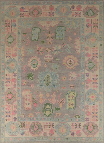 Hand knotted oushak rug wool - knotted,