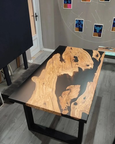 Black resin epoxy dining - black,