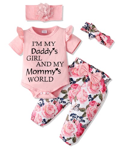 Pink baby girl - romper, pant