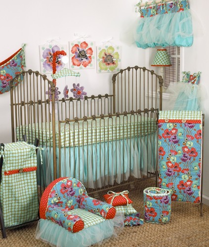 Blue floral lagoon crib - blue,