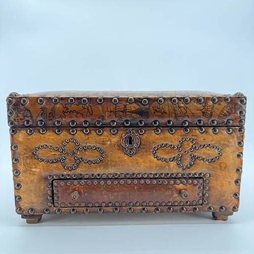 Vtg leather wood jewelry box - vtg,