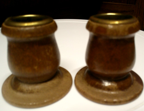 2pc mid century wooden brass - mid-century, wooden+