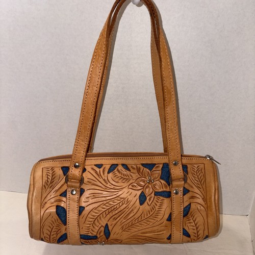 Hand tooled leather handbag - tooled,