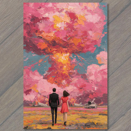 Art print couple - walking, red