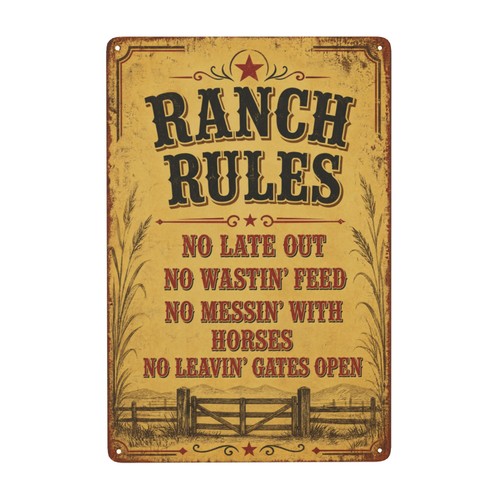 Metal ranch rules - metal, sign