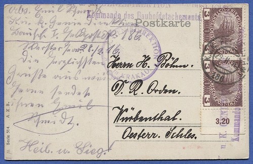 Austria 1916 military ppc used - 1916,