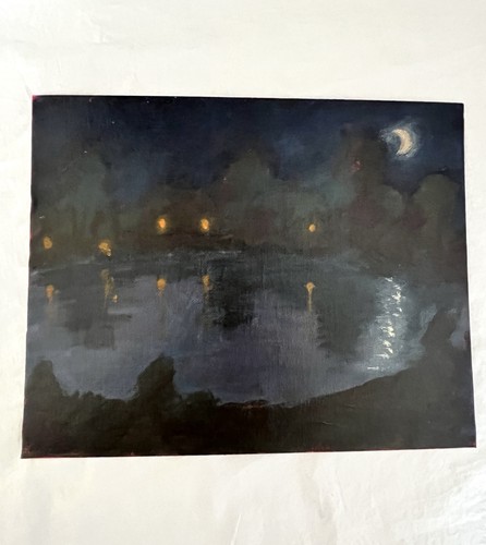 Moonlit lake painting - moonlit,