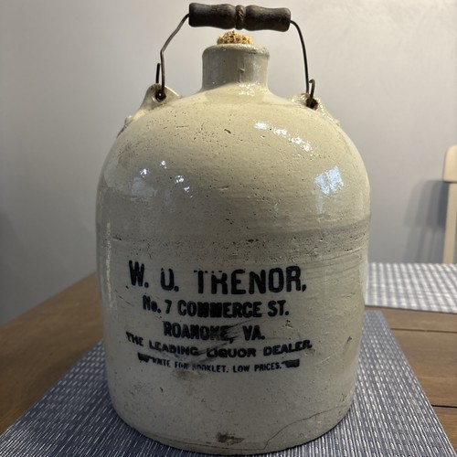 Stoneware liquor jug roanoke - stoneware,