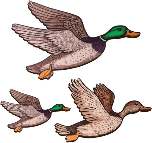 3pcs wooden mallard duck - wooden,