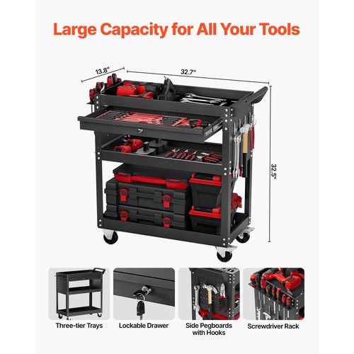 Tier tool cart wheels - on,