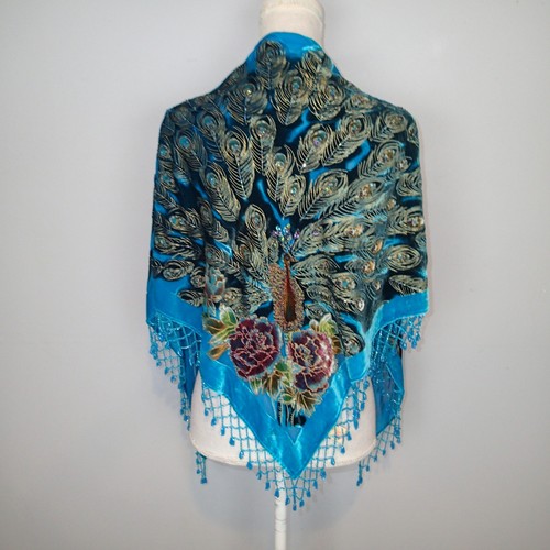 Peacock burnout velvet beaded - peacock,