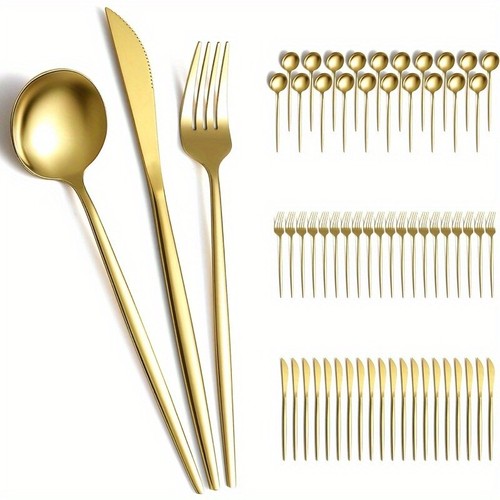 Gold silverware set - gold,