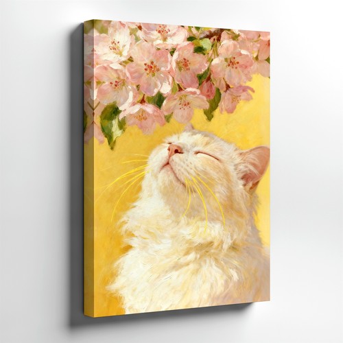 Wall art white cat under - cat, pink