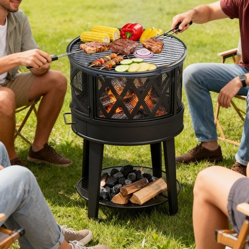 Wood burning fire pit - burning,