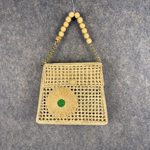 Straw woven cane box purse - straw,