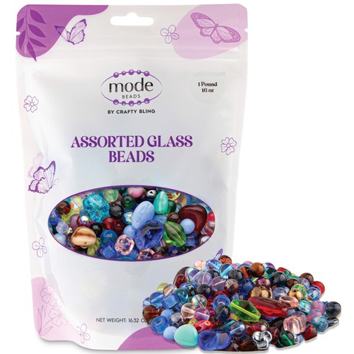 One pound assorted glass beads - assorted,