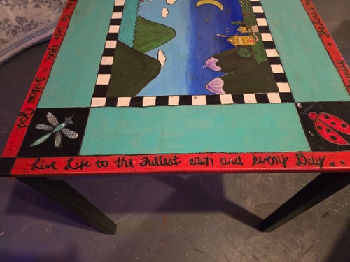 Wood burned table - , with