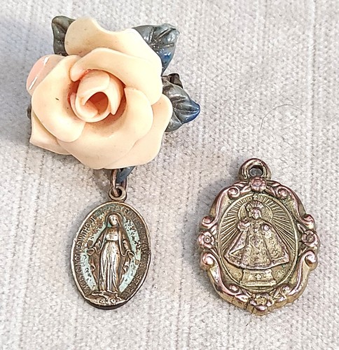 Antique celluloid rose - antique, pin