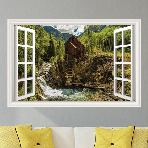Mountains cabin waterfall wall - cabin,