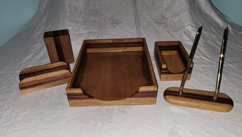 Oak desk set with inlaid - oak,
