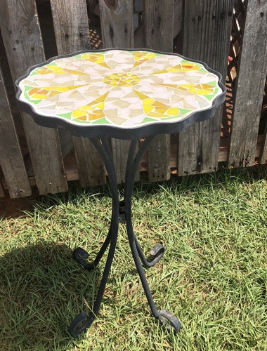 Mosaic side table - mosaic, plant