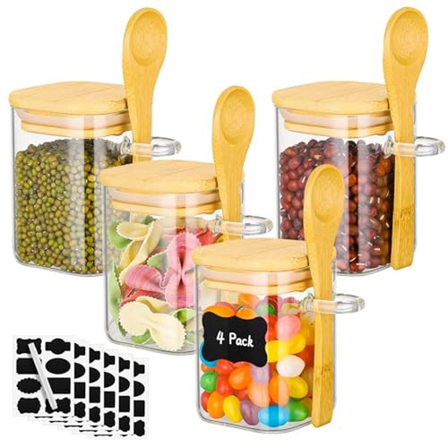 Glass jars with bamboo - jars, lids