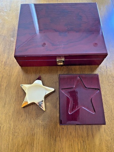 Brass star paperweight - brass, wood
