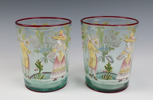 Pair blown enameled glass - pair,