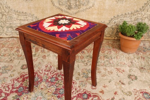 Vintage wooden stool ottoman - vintage,
