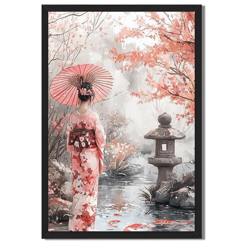 Japanese woman garden scene - woman,