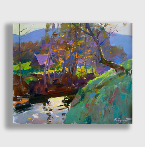 Oil painting river ukrainian - oil,