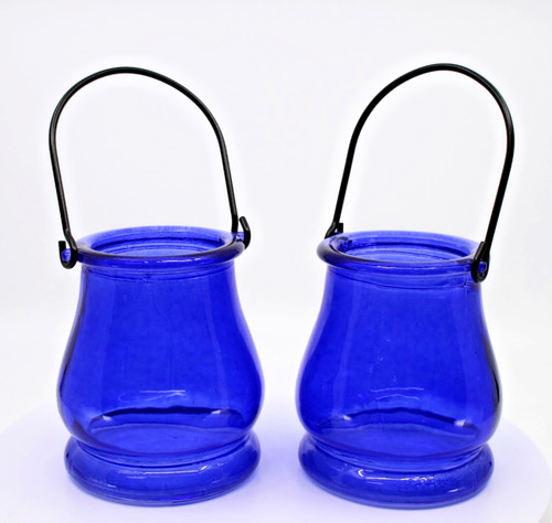 Pair cobalt blue glass - cobalt, candle