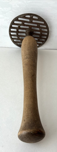 Vtg metal masher with wooden - metal,
