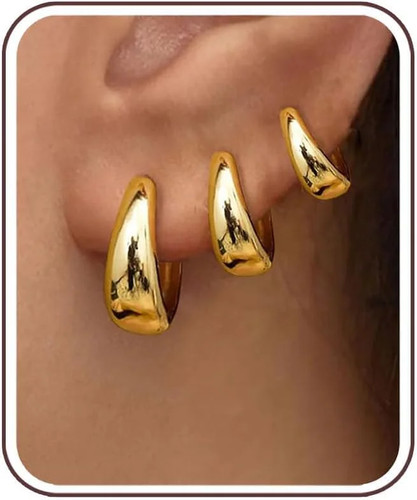 3pairs gold hoop earrings set - gold,