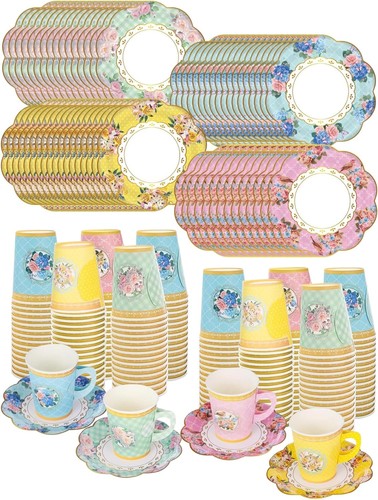 128pcs floral paper tea cups - 128pcs,