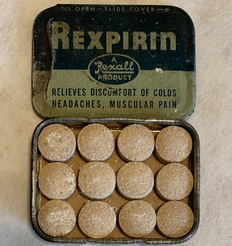 Old rexpirin aspirin tin full - old,