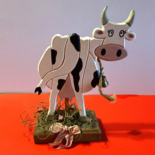 Wooden cow figurine decor - wooden, on