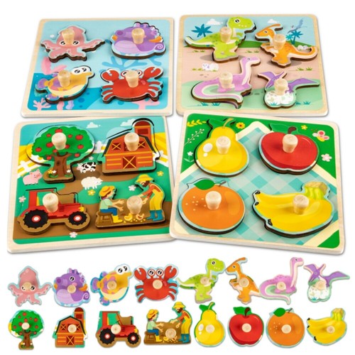 4pcs wooden peg puzzles - 4pcs, for