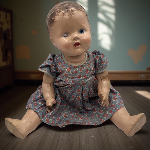 Antique damaged creepy doll - antique,
