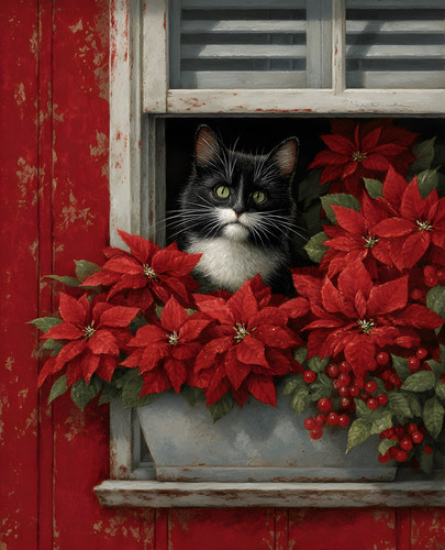 Tuxedo cat peeking - cat,