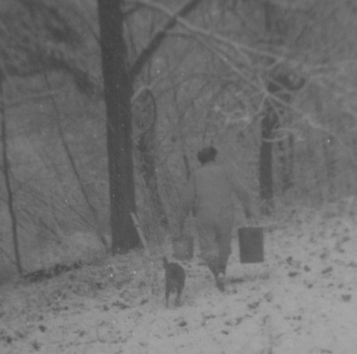 Man walking away snowy path - snowy,
