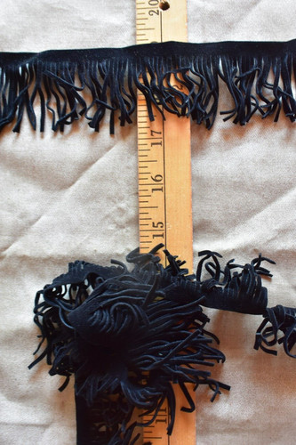 Black faux suede fringe trim - black,