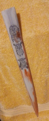 Three owls scrimshawed antique - three,