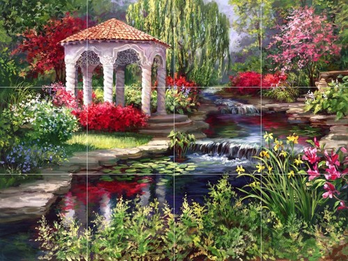 Ceramic backsplash tile - backsplash, mural