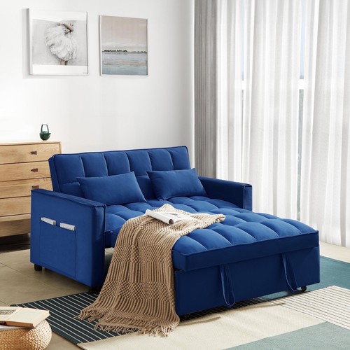 Velvet futon sofa bed blue - sofa,