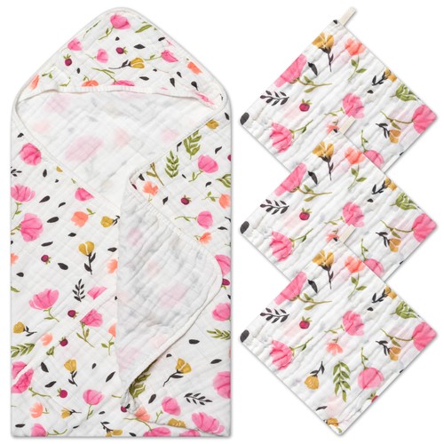 4pcs muslin baby hooded towel - 4pcs,