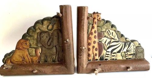 Vintage carved bookends lion - vintage,