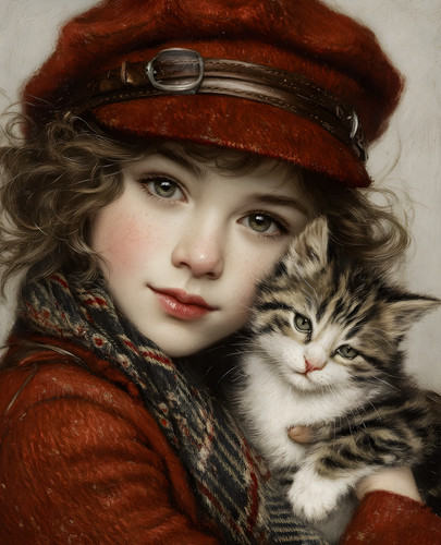 Young woman red - red, holding
