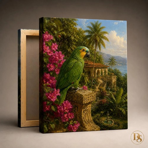 Green parrot canvas wall art - canvas,