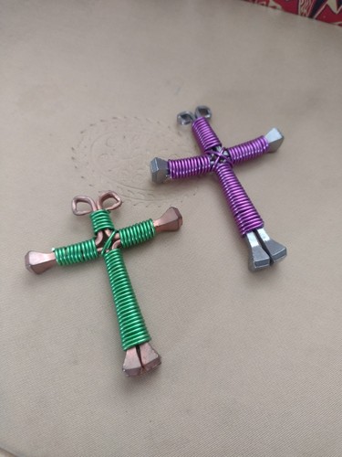 Horseshoe nail cross pendant - nail,